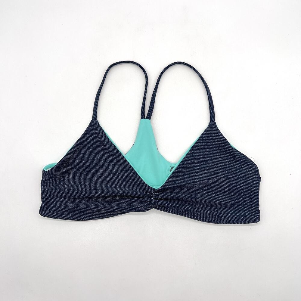 L SPACE Bikini Top Womens Small Blue Denim Reversible Southwestern Swim NWT